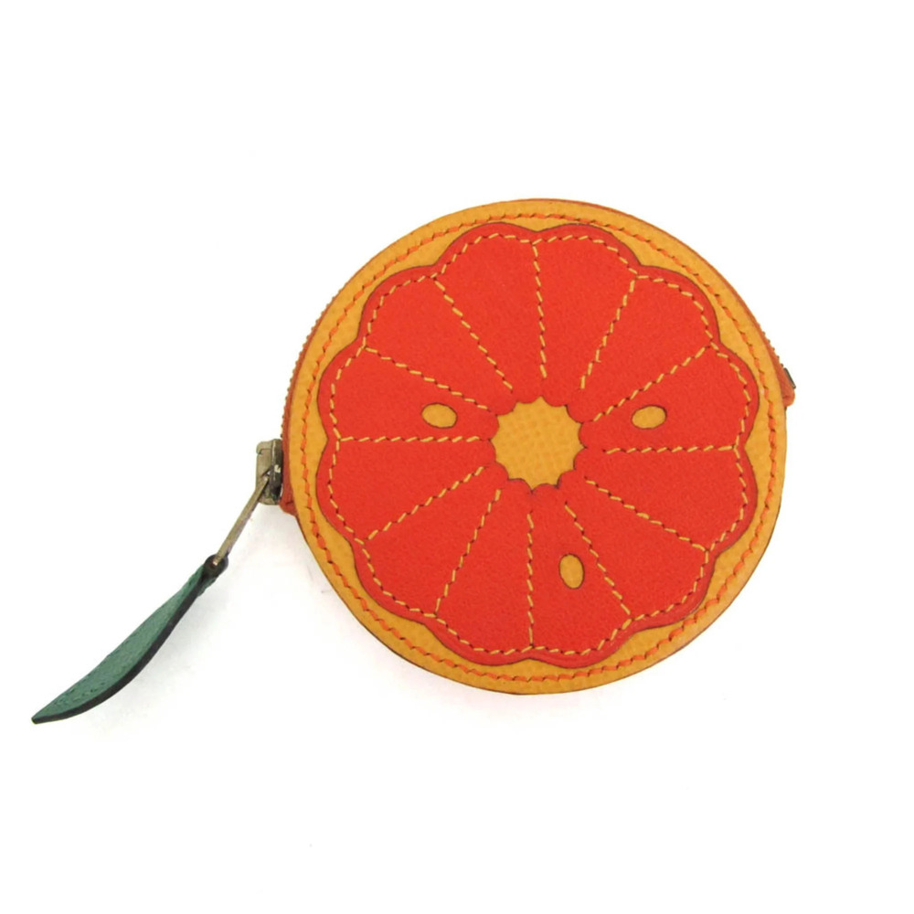Hermes Tutti Frutti Fruit Orange Men,Women Chevre Leather Coin Purse/coin Cas...